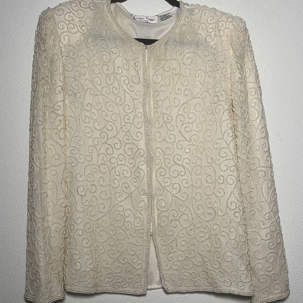 Cream Lawrence Kazar Beaded jacket